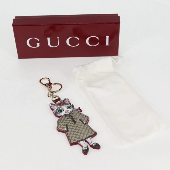 GUCCI GG Supreme Yuko Higuchi Key Holder PVC Beige